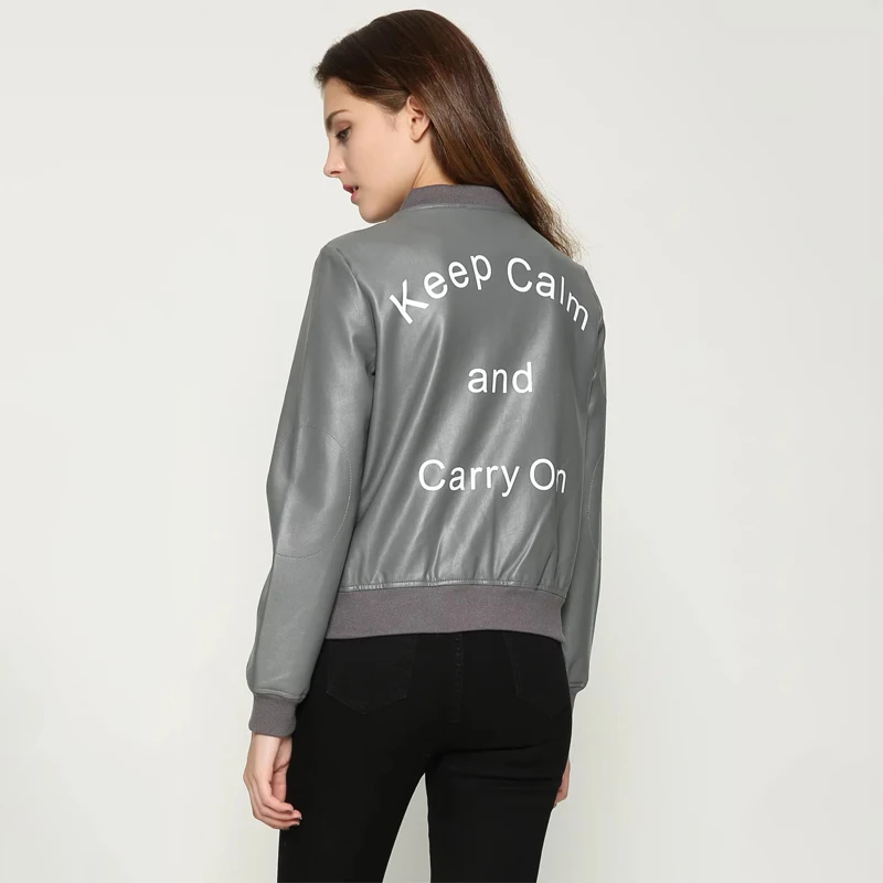 Женская короткая куртка бомбер TMODA291 из искусственной кожи повседневная серая