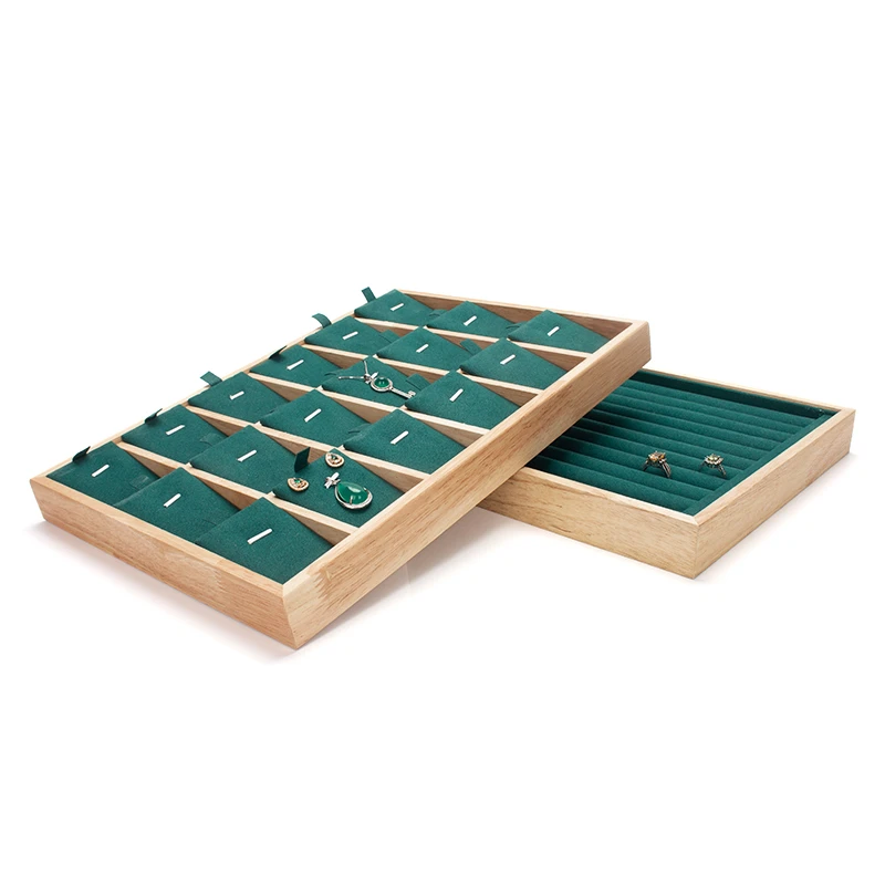 New Green Wedding Ring Jewelry Display Trays Wooden Edged Female Jewellery Earring Necklace Bracelet Showing Plate For Counter