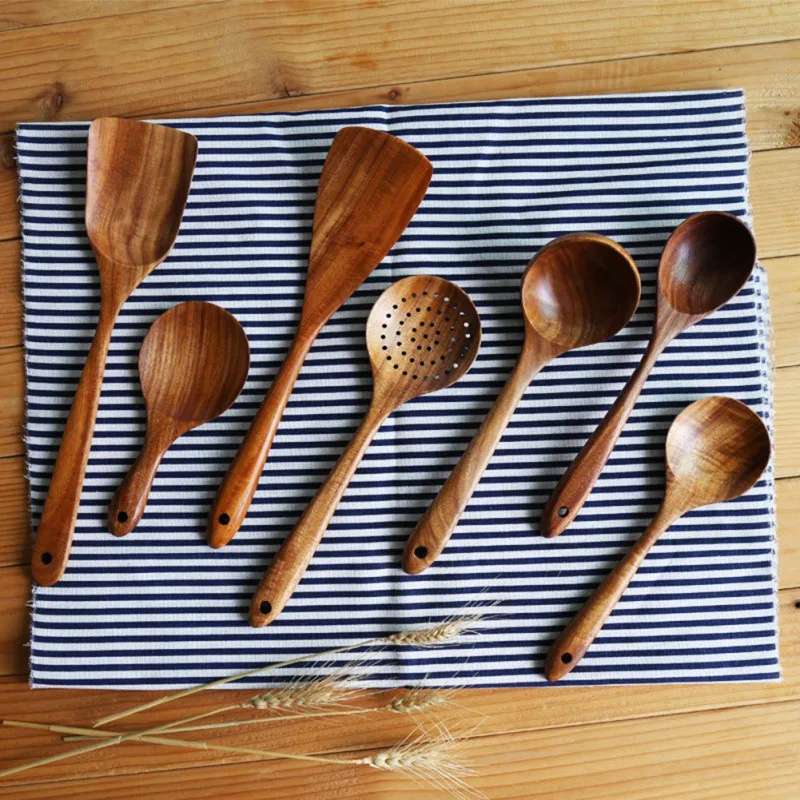 

New 1 pcs Natural Acacia Wood Tableware Spoon Ladle Turner Long Rice Colander Soup Skimmer Cooking Spoons Scoop Kitchen Tool Set