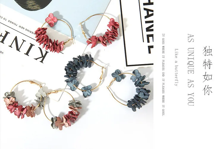 Модные серьги обруча для женщин Bijoux элегантная ткань цветок лепесток сплав круг круглые серьги Шарм Золотой Цвет Brincos