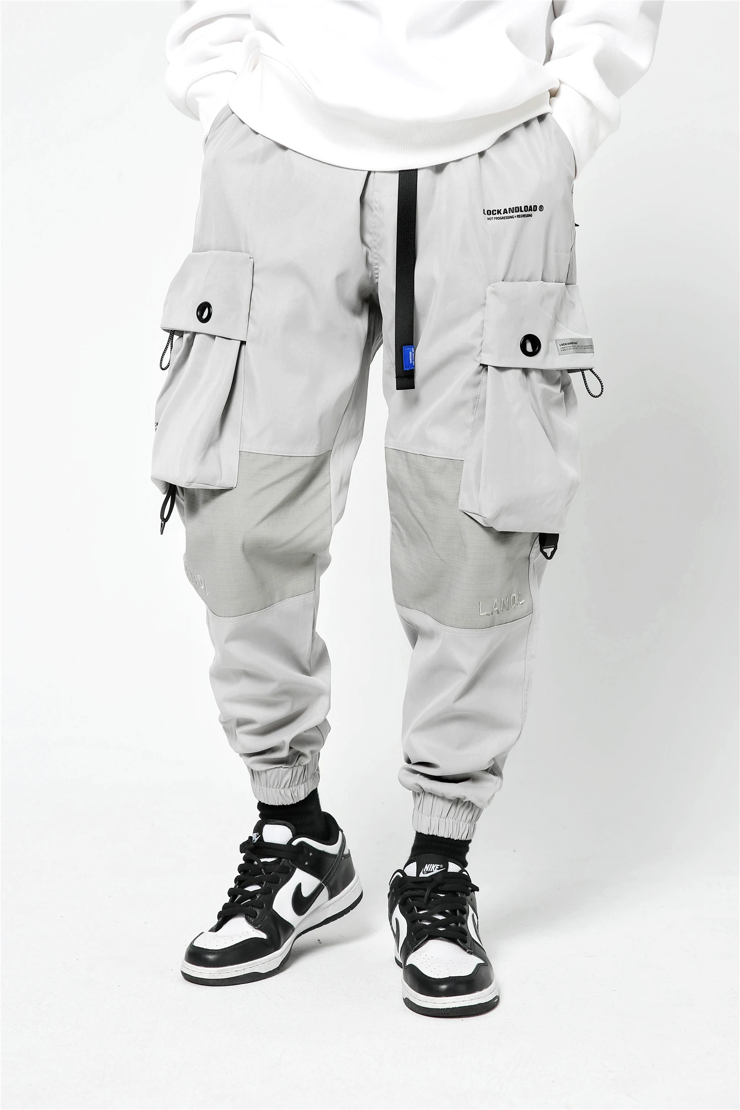 Брюки-карго с широкими боковыми карманами и ремнем уличная одежда techwear harajuku |