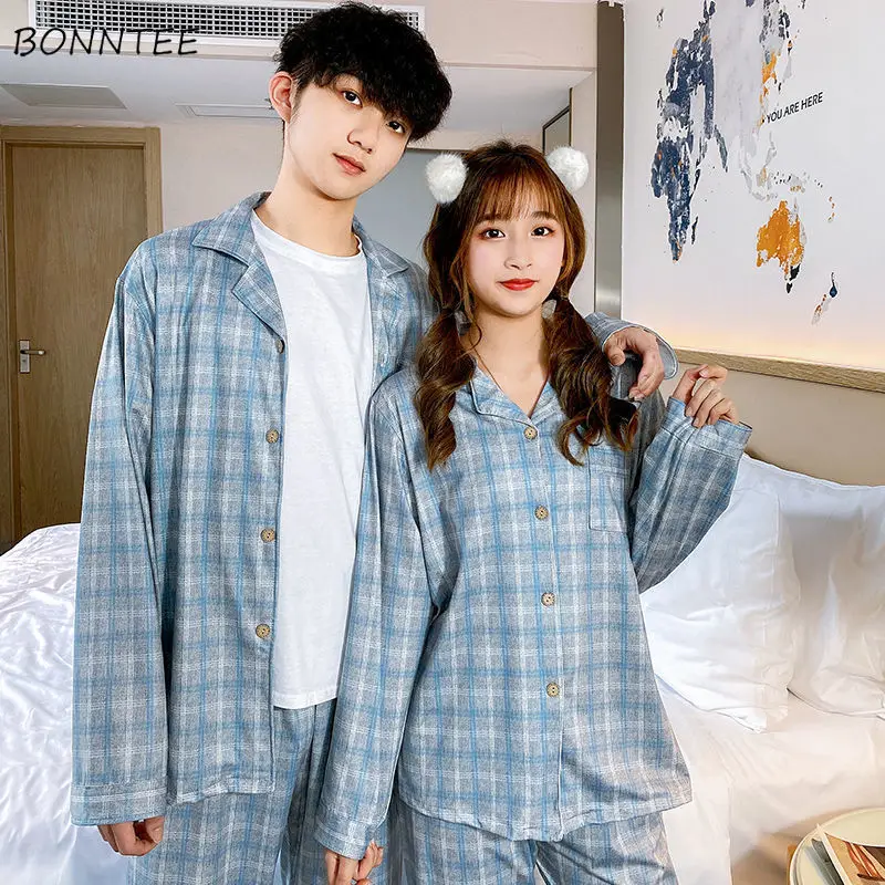 

Pajama Sets Loose Casual Couples Plus Size Long Sleeve Spring Fall Nightwear Simple Oversized New Fashion Sleepwear Korean Chic