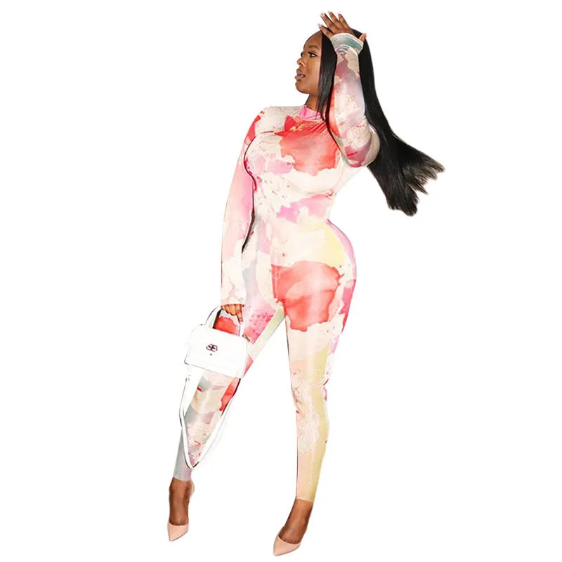 

Women's Sexy Bodycon Jumpsuit, Long Sleeve Turtleneck Tight Full Length One Piece Romper