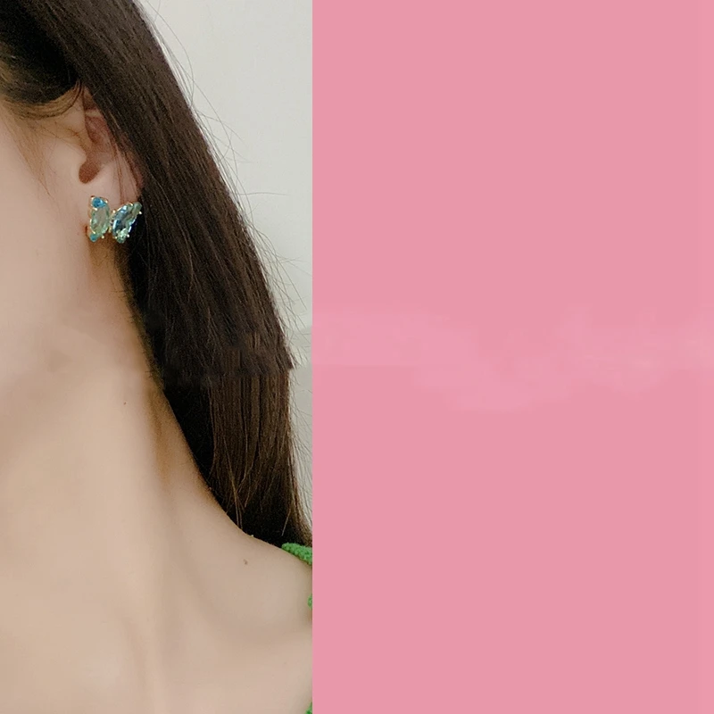 

MENGJIQIAO Korean Fashion Cute Crystal Butterfly Stud Earrings For Women Girls Elegant Boucle D'oreille Holiday Jewelry Gifts