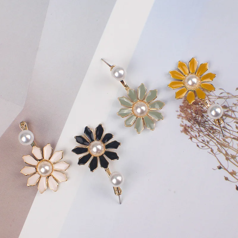 Женские серьги с искусственным жемчугом в богемном стиле солнечным цветком