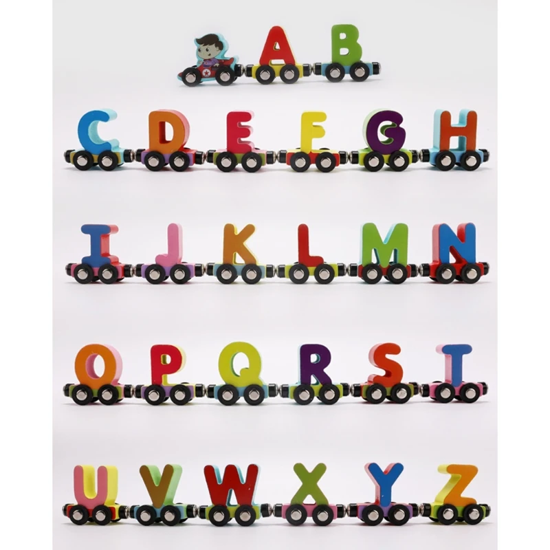 

Wooden Railway Magnetic Towing Train Letter Alphabet Trailer Car Accessories Toy for Kids Children Christmas Gifts