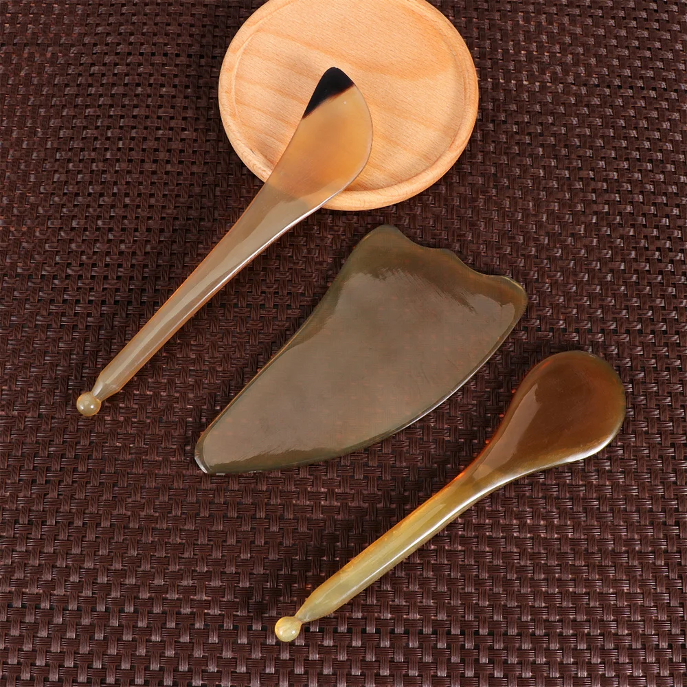 

3Pcs Natural Cattle Horns Scraping Board Face Plate Massaging Tool