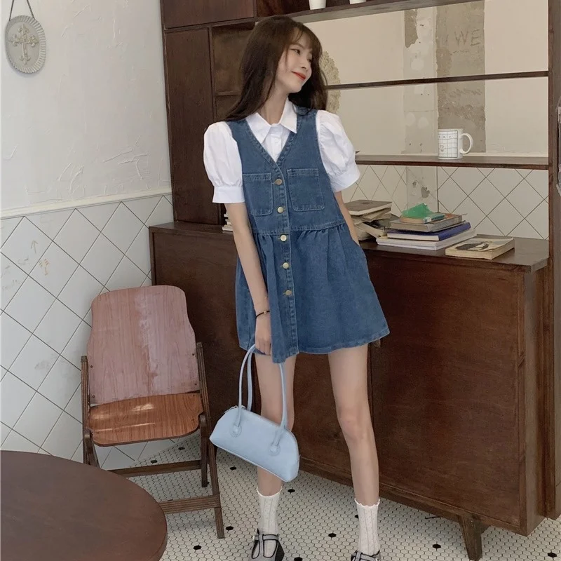 Женское летнее джинсовое платье без рукавов маленькая короткая юбка в