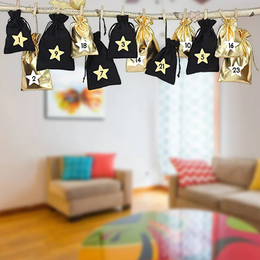 

1-24 Numbers Advent Calendar Hanging Bag Storage Packaging Bag Christmas Cotton Bag Home Christmas Party Props Decoration
