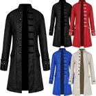 Мужское пальто с длинным рукавом, винтажный фрак, черная, белая, синяя, красная куртка, верхняя одежда, ретро-пальто на пуговицах с воротником-стойкой