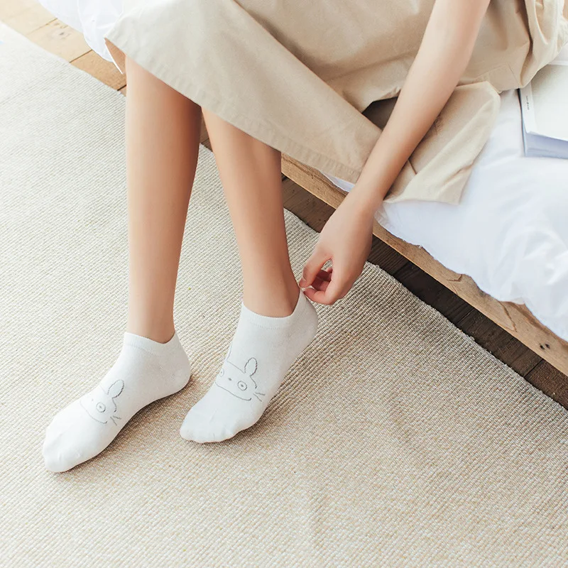 10 шт. = 5 пар/лот простые женские носки с котом дышащие спортивные однотонные белые