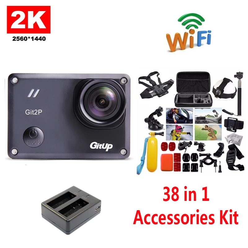 Бесплатная Доставка! GitUp GIT2P 2K WiFi Водонепроницаемая камера 30fps 1080P спортивная экшн
