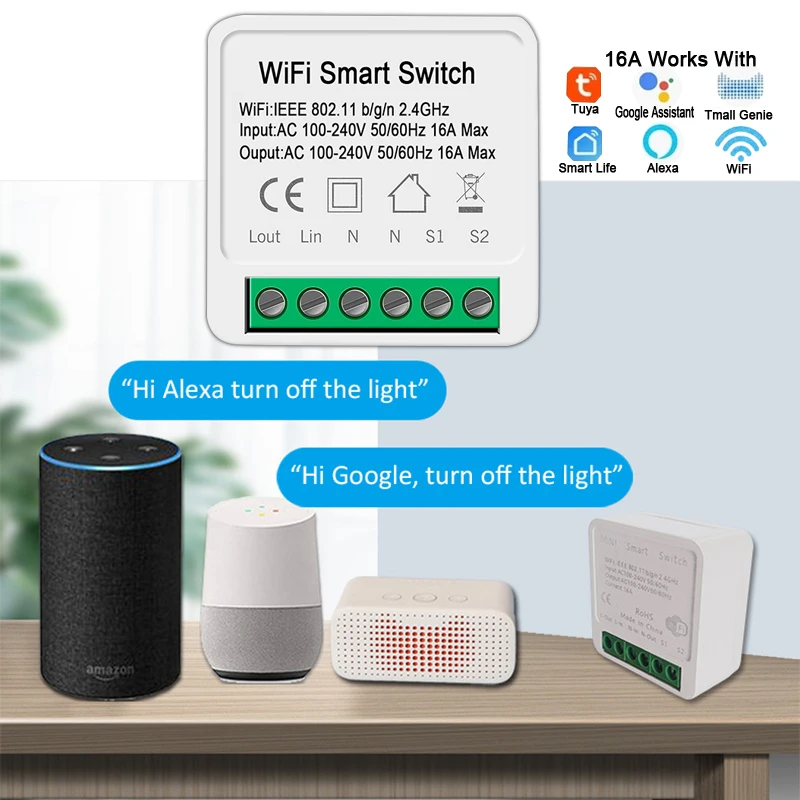 Умный выключатель с Wi-Fi голосовым управлением таймером и через приложение Smart Life