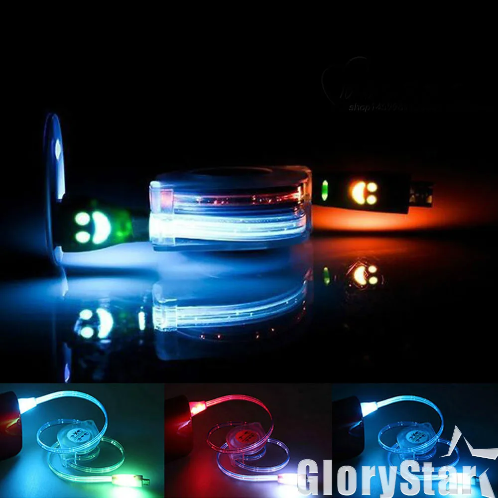 New USB Cable Charger Data Sync Cord For SONY HTC Android phone Line Retractable LED Light Durable Micro | Электроника