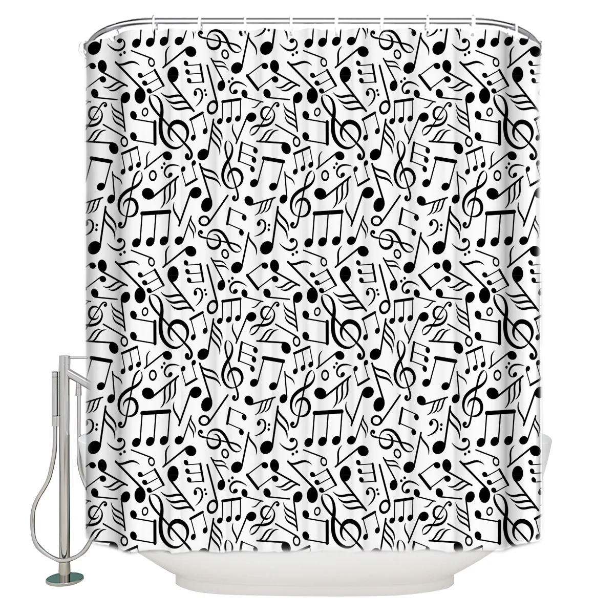 Черно белая классическая музыкальная занавеска для душа водонепроницаемая