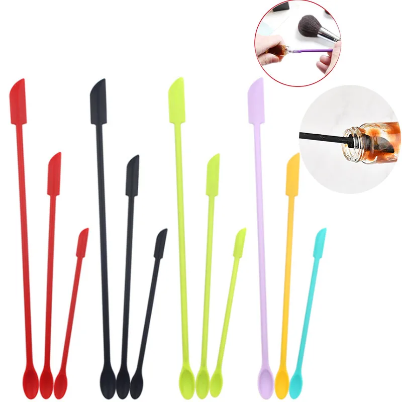 4 Sets Double-headed Mini Silicone Spatula  Makeup Butter Cake Spatula With Spoon Reusable Residual Cleaning Tools