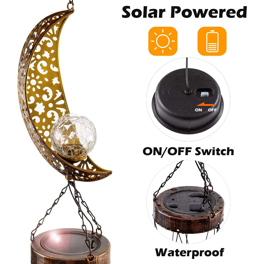 

Solar Wind Chime LED Light Moon Sun Crackle Glass Ball Waterproof Garden Patio Room Decortaion
