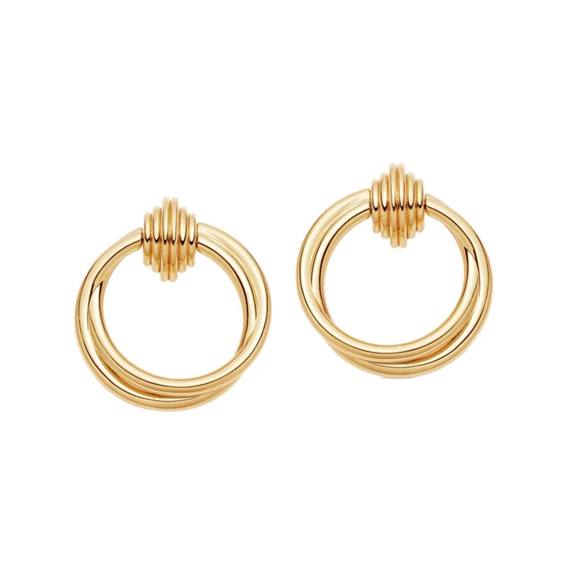 

Europe and the United States small double ring cross circle metal spiral thread earrings earrings