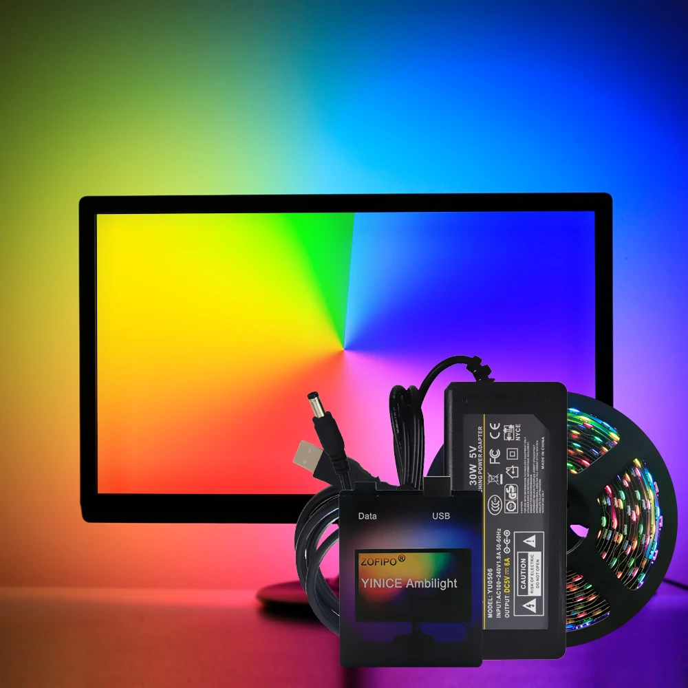 Ambilight USB WS2812B LED Strip light HDTV TV Monitor Desktop PC Screen Backlight lighting ws2812 Pixel Tape Ribbon 1M~ 5M