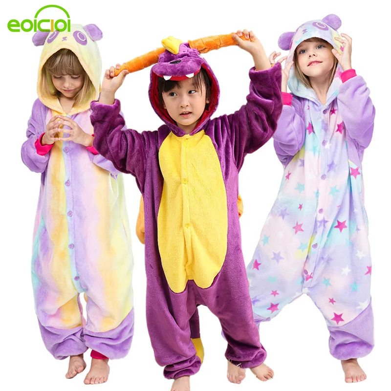 Дети Девочки Мальчики Кигуруми Пижамы Животное динозавр Панда Единорог