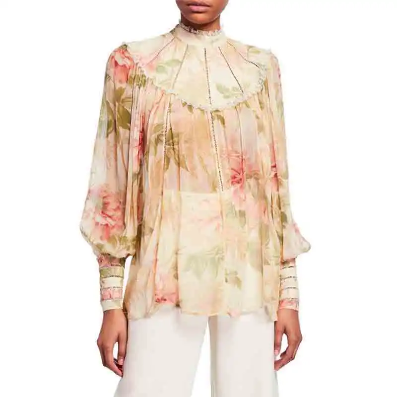Богемный Вдохновленный цветочный качели хомут блузка в Мульти Узор рюшами