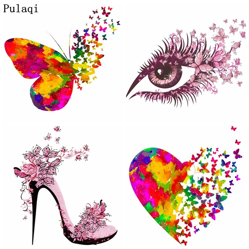 Pulaqi DIY Butterfly Iron on Transfer Vinyl Heat Patches for Clothes Fabric PVC Stickers Heart Patch Applique Washable | Дом и сад