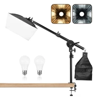 adjustable desk light mounting stand photography softbox 9w coldwarm bulb 60cm telescopic boom arm for makeup jewelry shooting