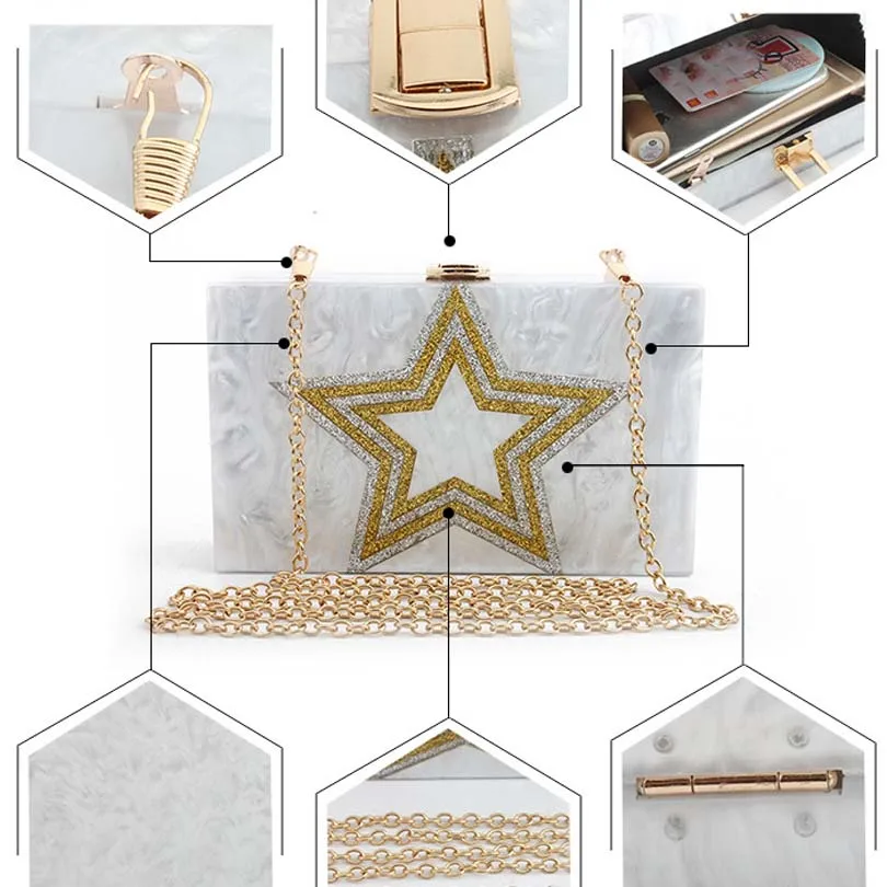 

New Female Black Pearlescent Acrylic Evening Bags Vintage Women Messenger Bags Gold Sequins Bling Clutches Party Handbags