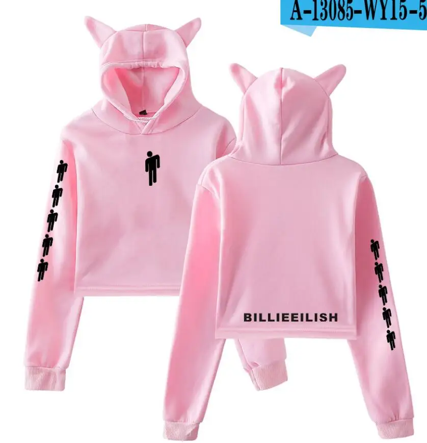Kpop Billie Eilish Женская толстовка укороченный топ с кошачьими ушками и капюшоном мягкая Толстовка Harajuku зимние женские толстовки открытые Большие размеры 4XL - Цвет: model 5