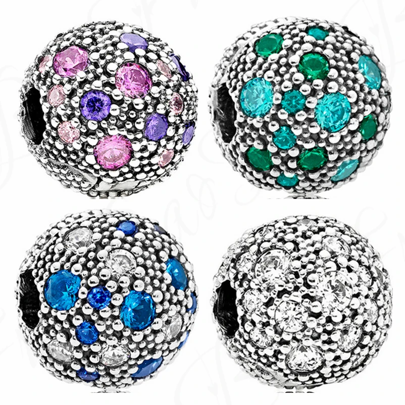 

Baofu 925 Sterling Silver Fixed Clip Shiny Charm Round Ball Covered With 4 Color Beads Suitable For Original Ladies Bracelet