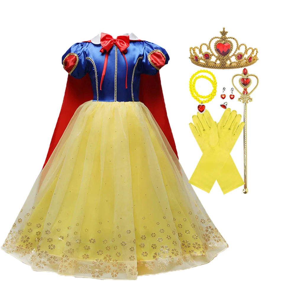 Vestido de princesa para ni&ntilde;os y ni&ntilde;as, Blancanieves, accesorios de princesa, disfraz de Halloween y Navidad de 3 a 10 a&ntilde;os-0
