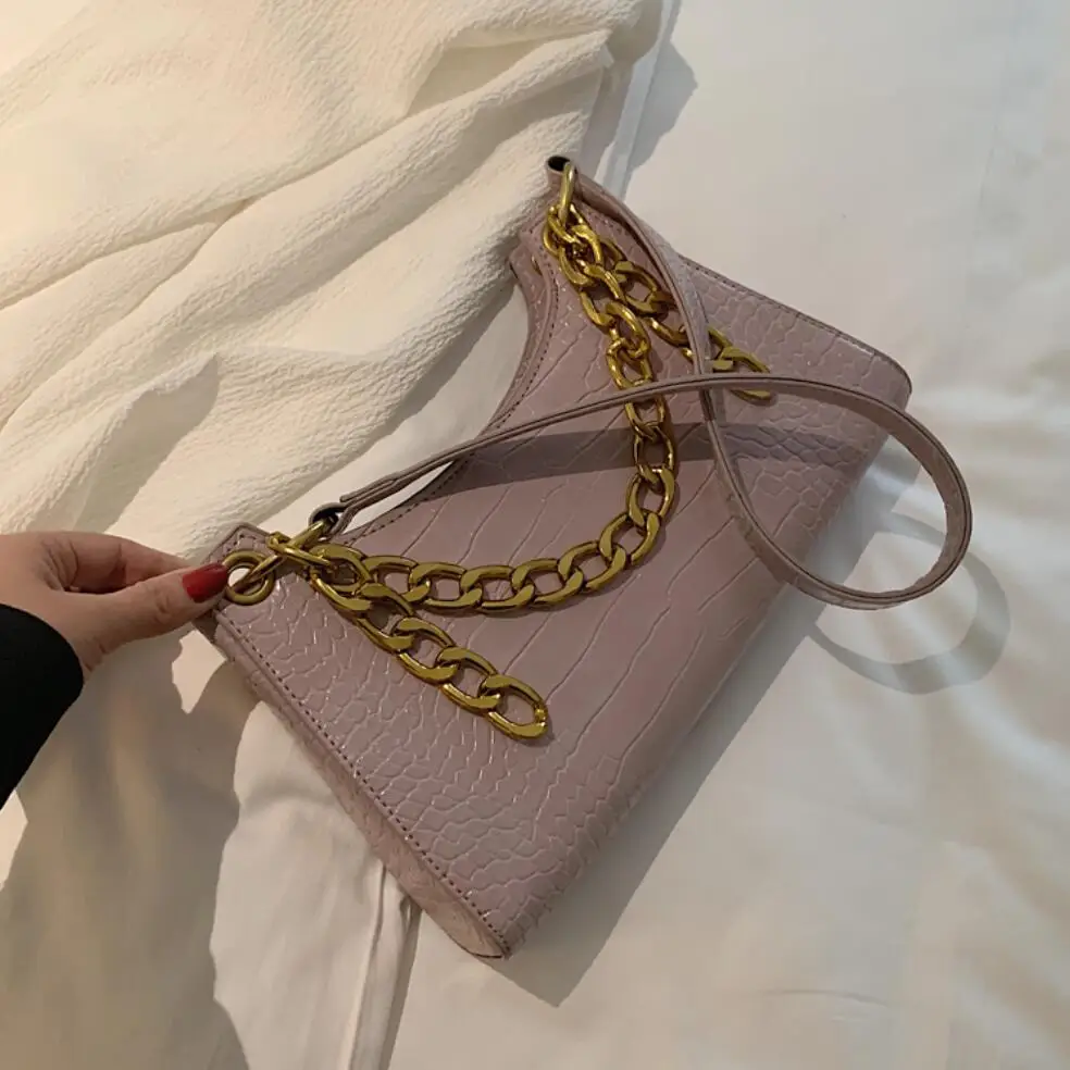 

Женская сумка-тоут на цепочке, Дизайнерская кожаная сумка-мессенджер через плечо с текстурой под кожу аллигатора, в европейском стиле, 2021