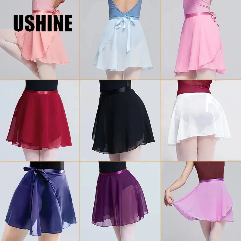 USHINE Ballet Dance Chiffon Skirt Pure Color Floral Print Practice Leotard Ballet Dance Dress Woman Children