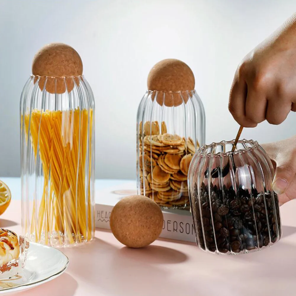 

1pc Glass Tea Can Round Cork Tea Seasoning Can Transparent Storage Can for Home