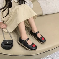 autumn new childrens single shoes korean version of simple soft soled girls leather shoes love flat peas childrens shoes