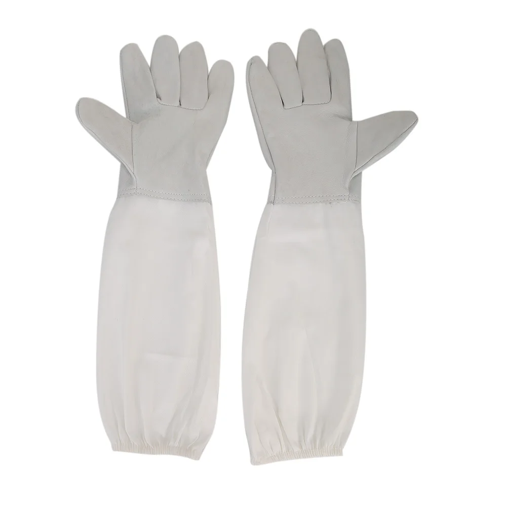 

1 Pair Professional Beekeeper Prevent Gloves Cotton PU Leather Breathable Anti Bee Protective Sleeves for Beekeeping Apiculture