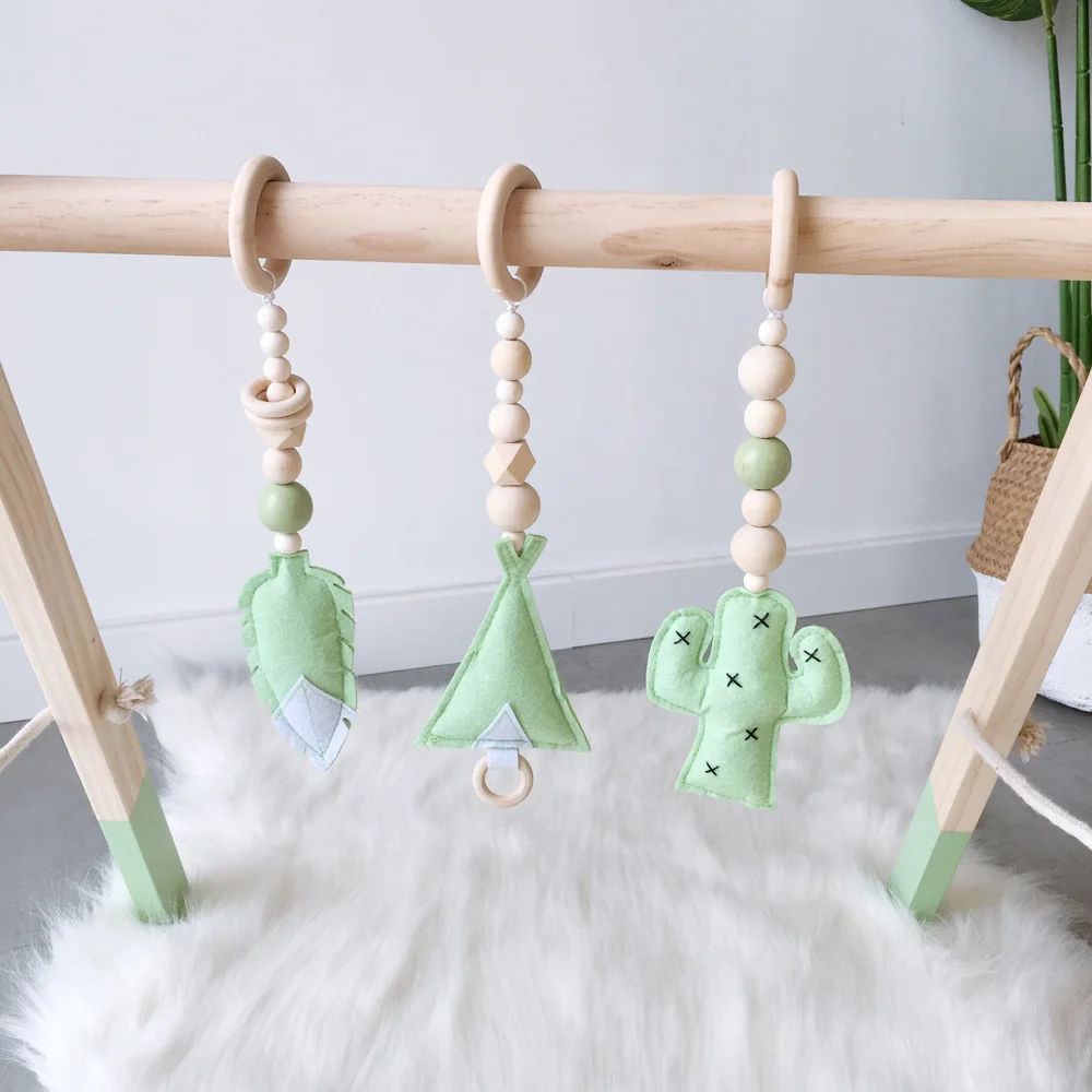 3PCS Nordic Baby Nursery Decor Wooden Gym Hanging Toy Baby Room Gym Toy Wooden Beads Ornaments Nursery Tent Hanging Decoration