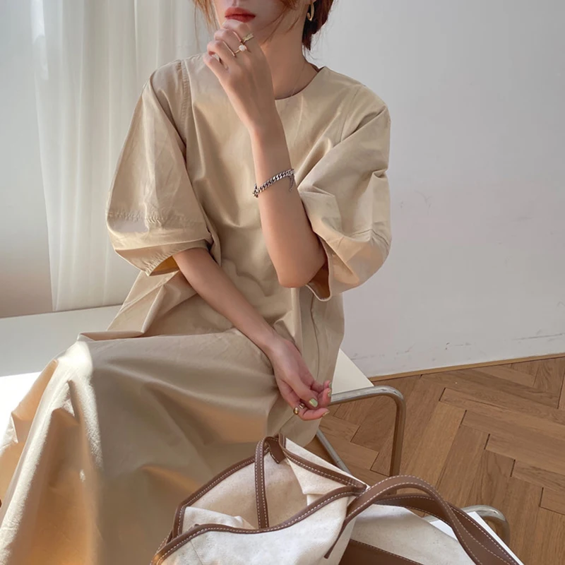 : Для женщин платья летние свободные однотонные Миде до середины икры длинные