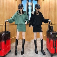 ladies fall 2021 new casual hooded sweater wrapped hip short skirt scheming fashion two piece sports suit fashionable women