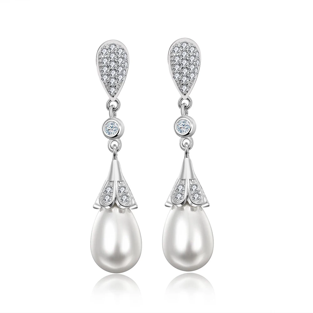 

Silver Plated Earrings Long tassel Pearl Stud Earrings Zircon Pearl Petal Earrings Temperament women fashion earrings 2021 deals