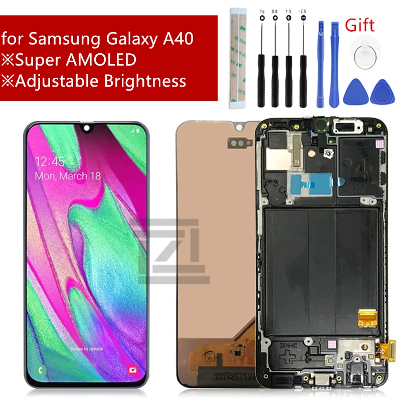 Super AMOLED для samsung A40 lcd A405 lcd дисплей кодирующий преобразователь сенсорного экрана в сборе с рамкой Замена экрана Запчасти для ремонта