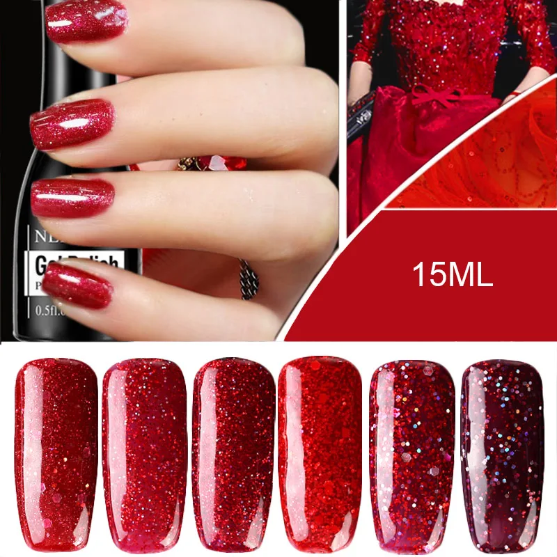 15 мл красный блестящий Гель-лак для ногтей Блестящий Полупостоянный свадебные