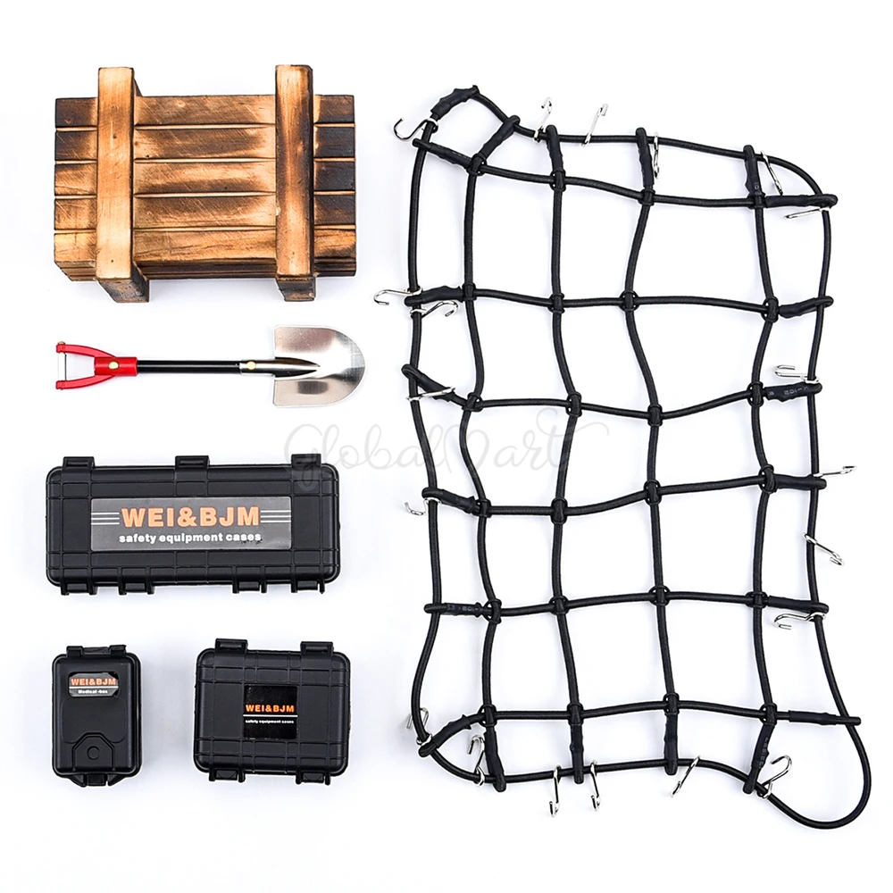6PCS/Set Simulated Decoration Suitcase Luggage Net Shovel Wooden Box for 1:10 1/10 TRX 4 SCX10 90046 RC Car Accessories - купить по