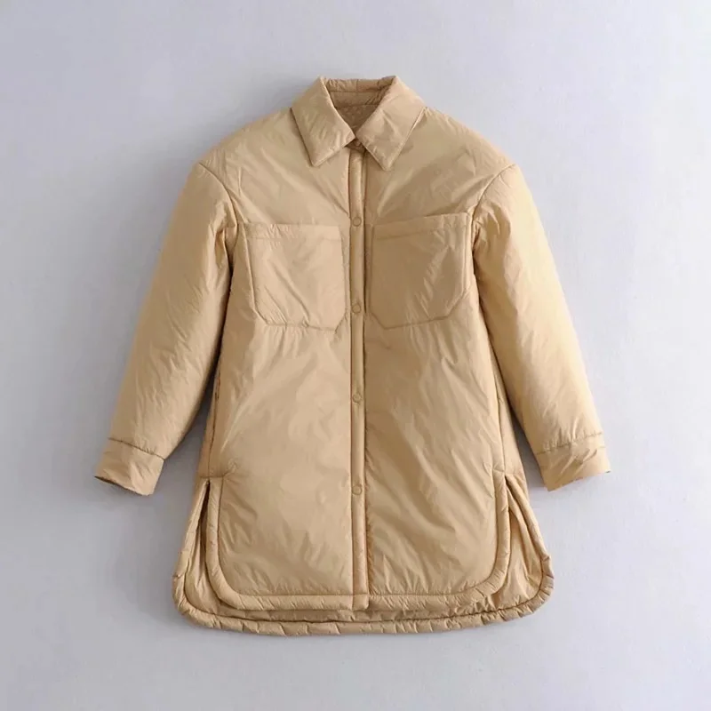 

NEW 2021 Thin Cotton Shirt Jacket Autumn And Winter Long Korean Version Of Caramel Color Retro Hooded Single-breasted