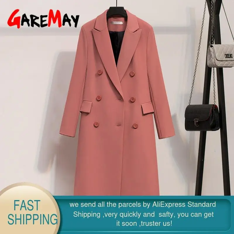 Женский двубортный Блейзер GareMay длинный Свободный Повседневный тренчкот Офисная