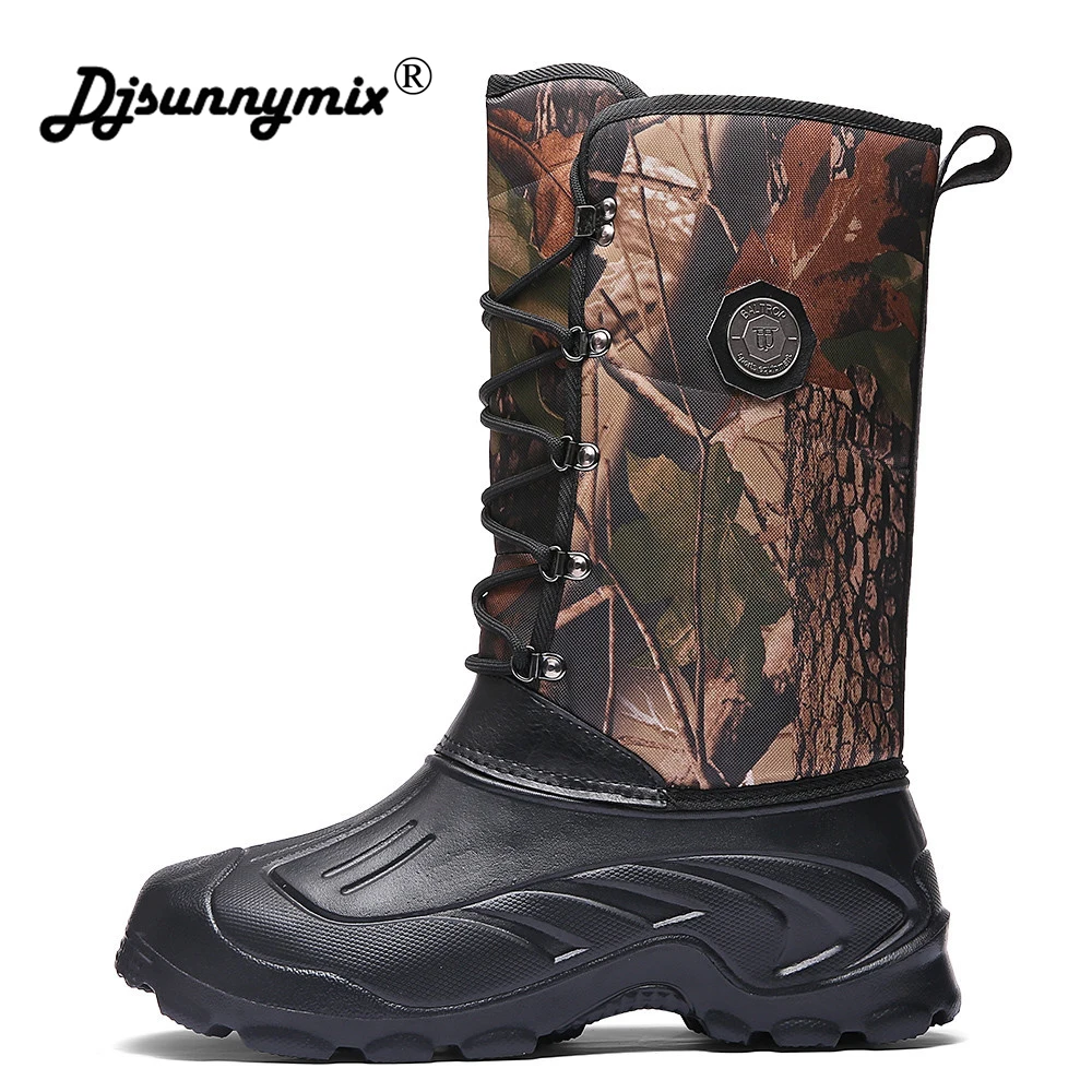 Камуфляжные водонепроницаемые мужские зимние ботинки теплые до середины икры
