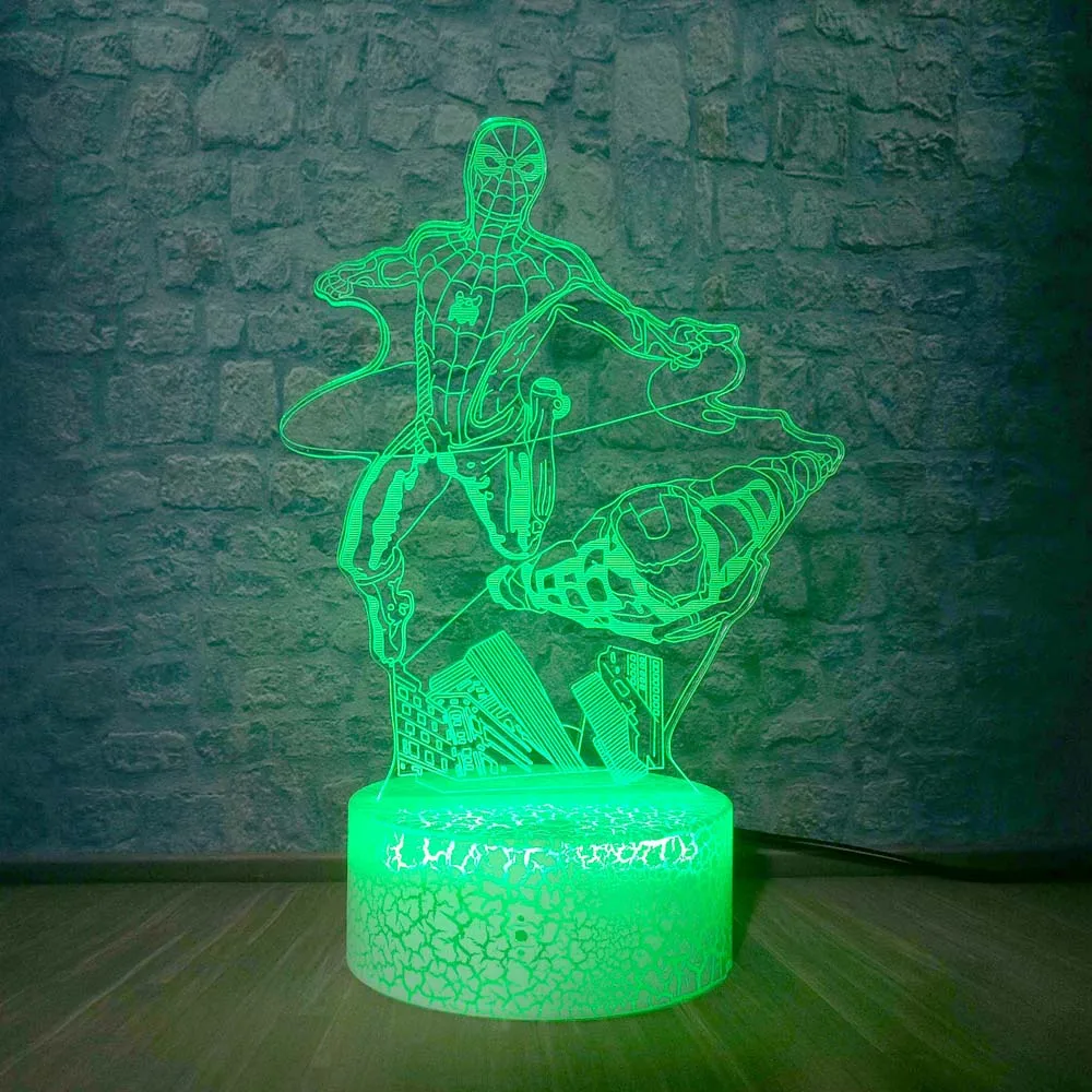 Человек-паук и Железный человек Marvel Мстители 3D Светодиодная Иллюзия Ночная лампа