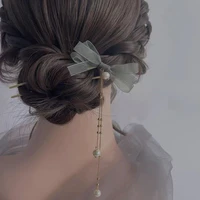 fashion super fairy tassel pearl pendant bowknot hairpin temperament hair sticks for girls wedding bridal tiara hair accessories