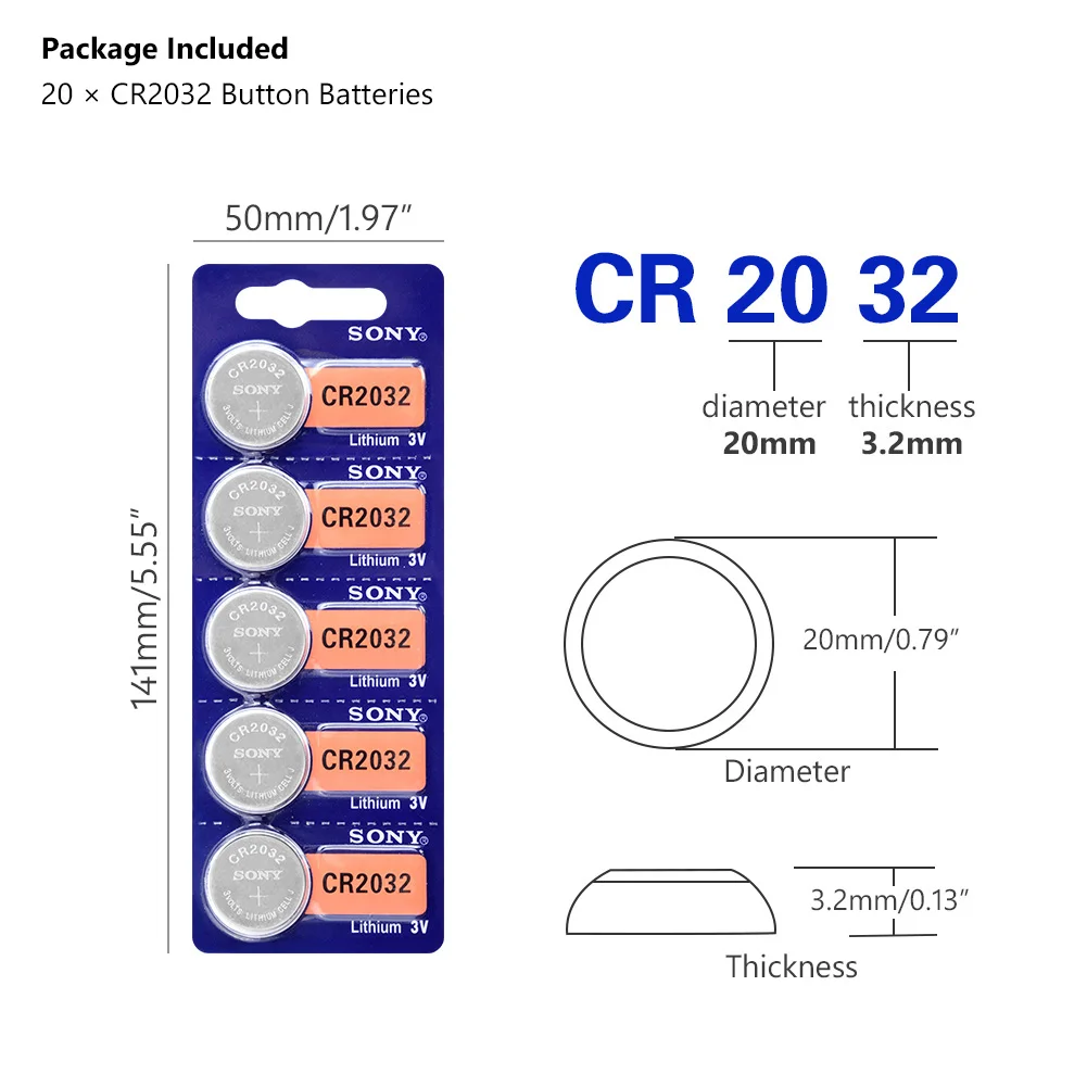 20шт для Sony 3V CR2032 литиевая Кнопка батарея BR2032 DL2032 ECR2032 CR 2032 монета батареи часов