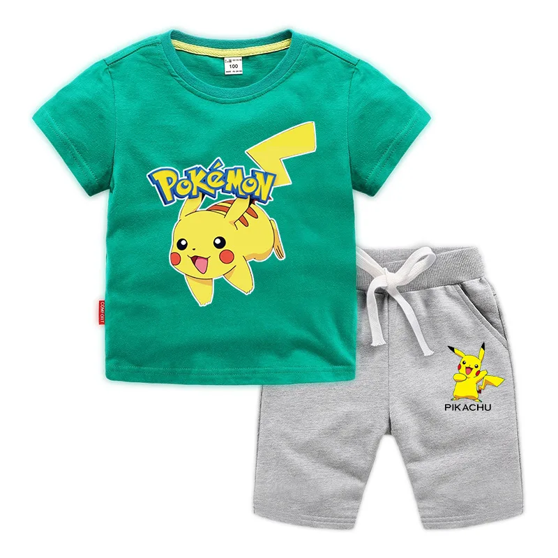 Takara Tomy Pokemon Pikachu комплект одежды для мальчиков и девочек Летняя детская футболка